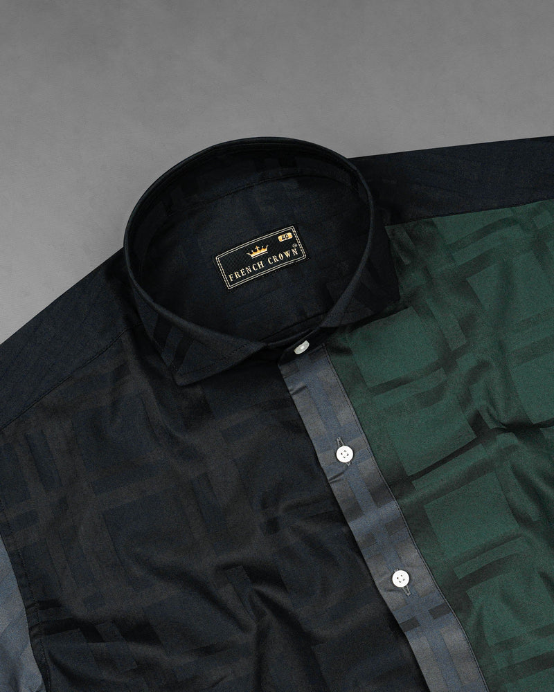 Corduroy Green With Jade Black 3D Plaid Dobby Textured Giza Cotton Designer Shirt