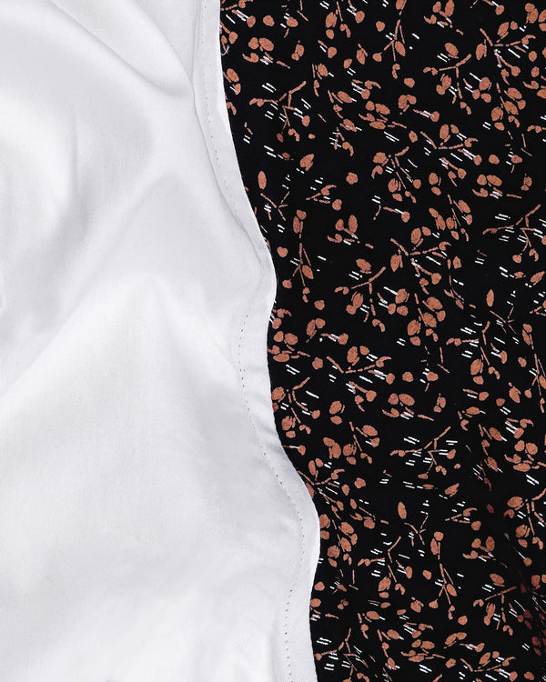 Bright White With Black Floral Patch Work Super Soft Premium Cotton Designer Shirt
