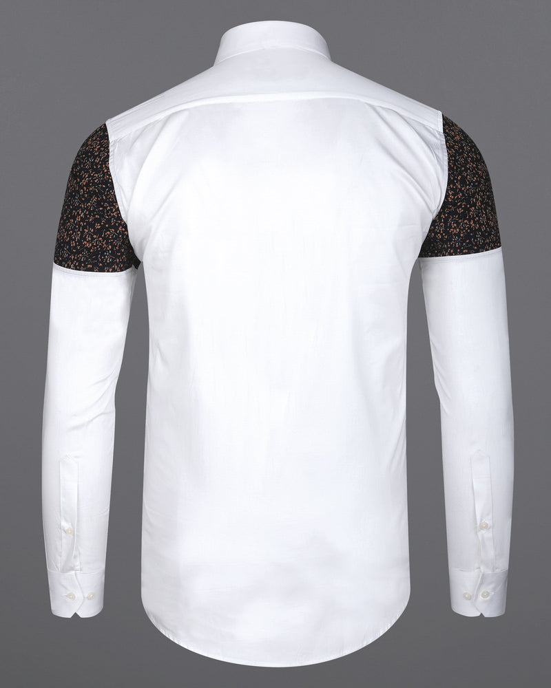 Bright White With Black Floral Patch Work Super Soft Premium Cotton Designer Shirt