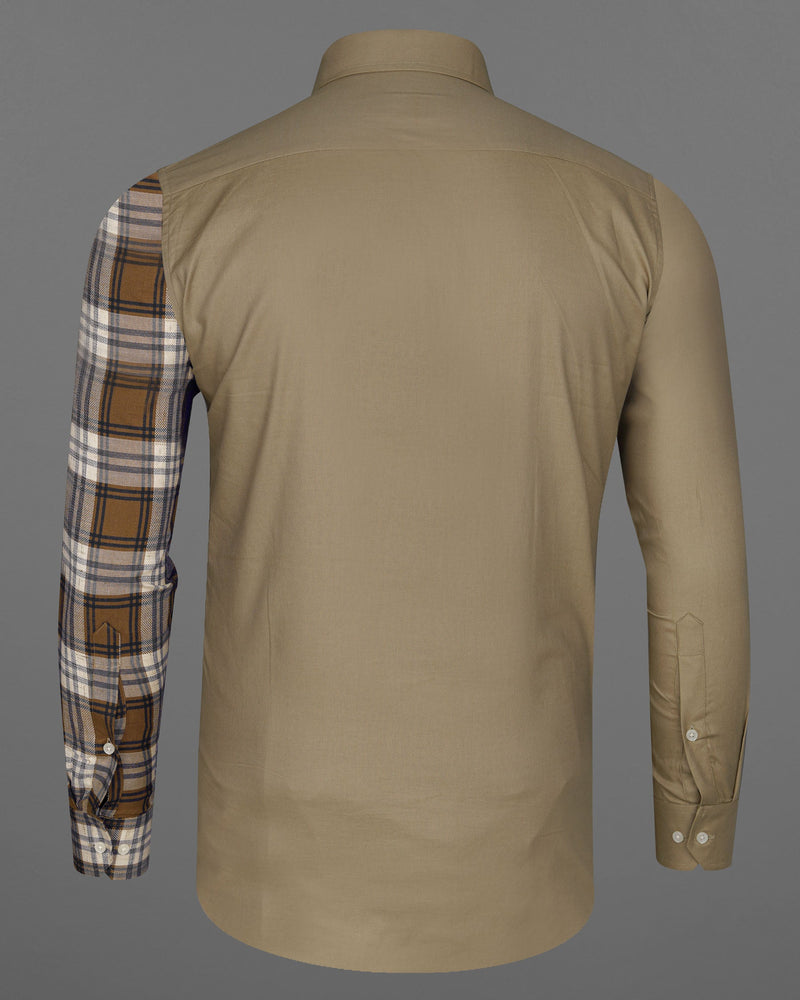 Pale Oyster Brown Plaid Dobby Textured Giza Cotton Designer Shirt