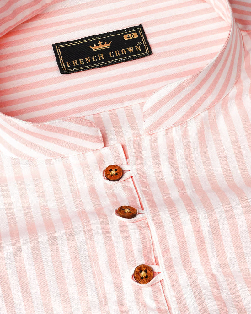Cavern Pink with Sauvignon Beige Striped Premium Cotton Kurta Shirt