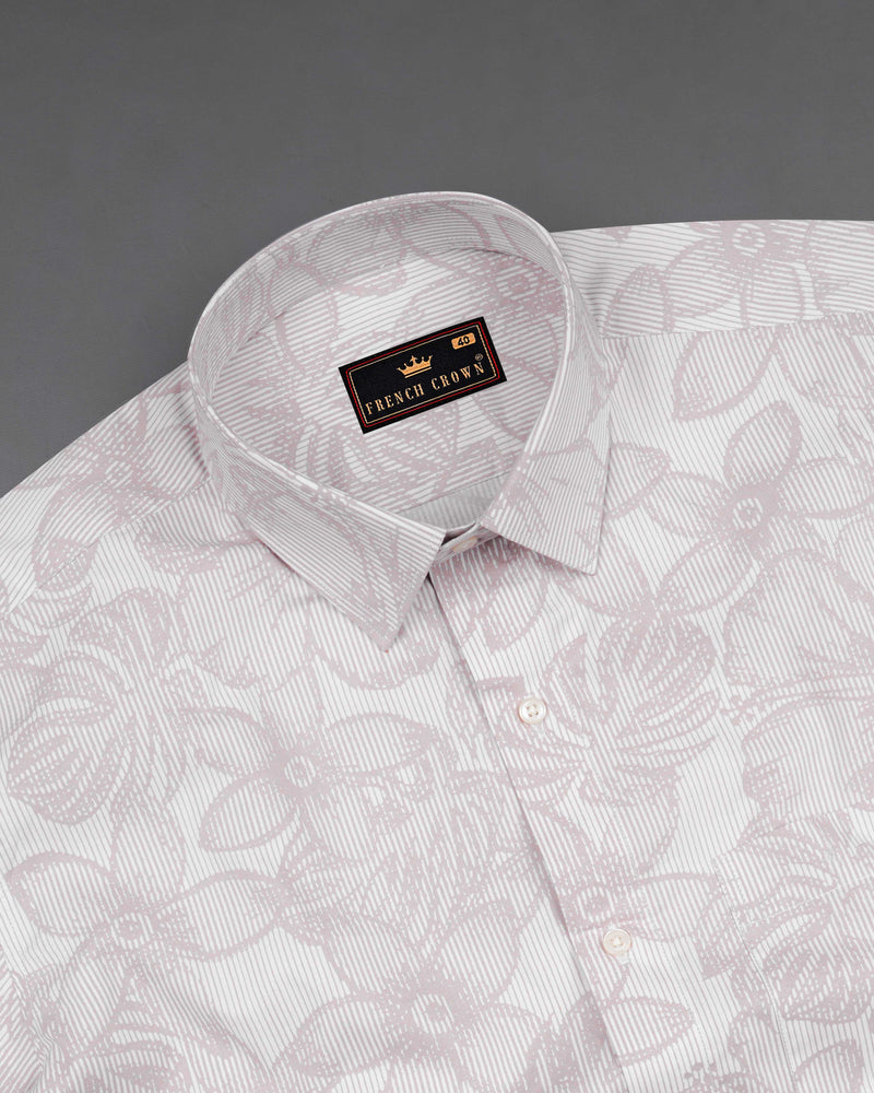 Pale Slate Brown and White Floral Printed Premium Cotton Shirt