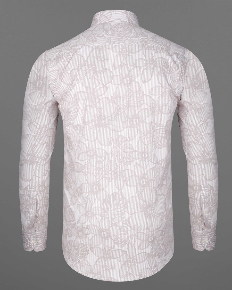 Pale Slate Brown and White Floral Printed Premium Cotton Shirt
