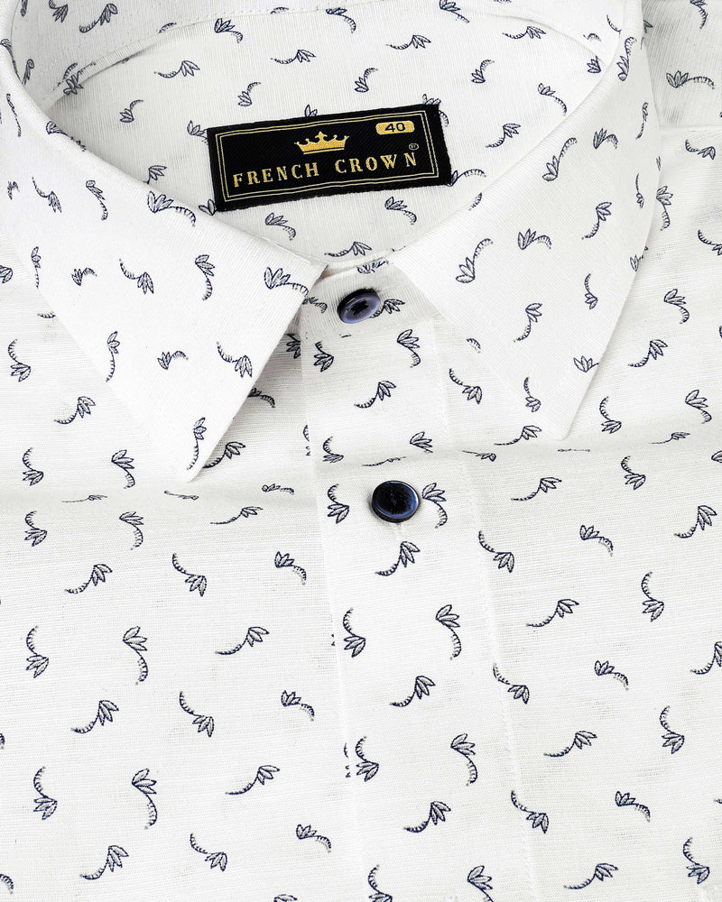 Bright White Printed Luxurious Linen Shirt