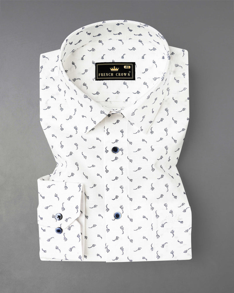 Bright White Printed Luxurious Linen Shirt