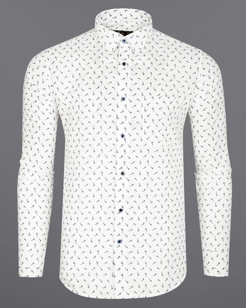 Bright White Printed Luxurious Linen Shirt