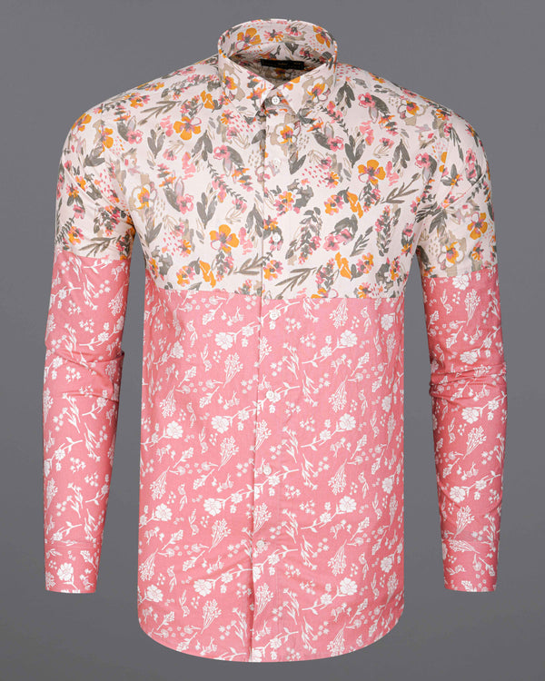 Ruddy Pink and Bizarre Cream Floral Printed Premium Cotton Designer Shirt