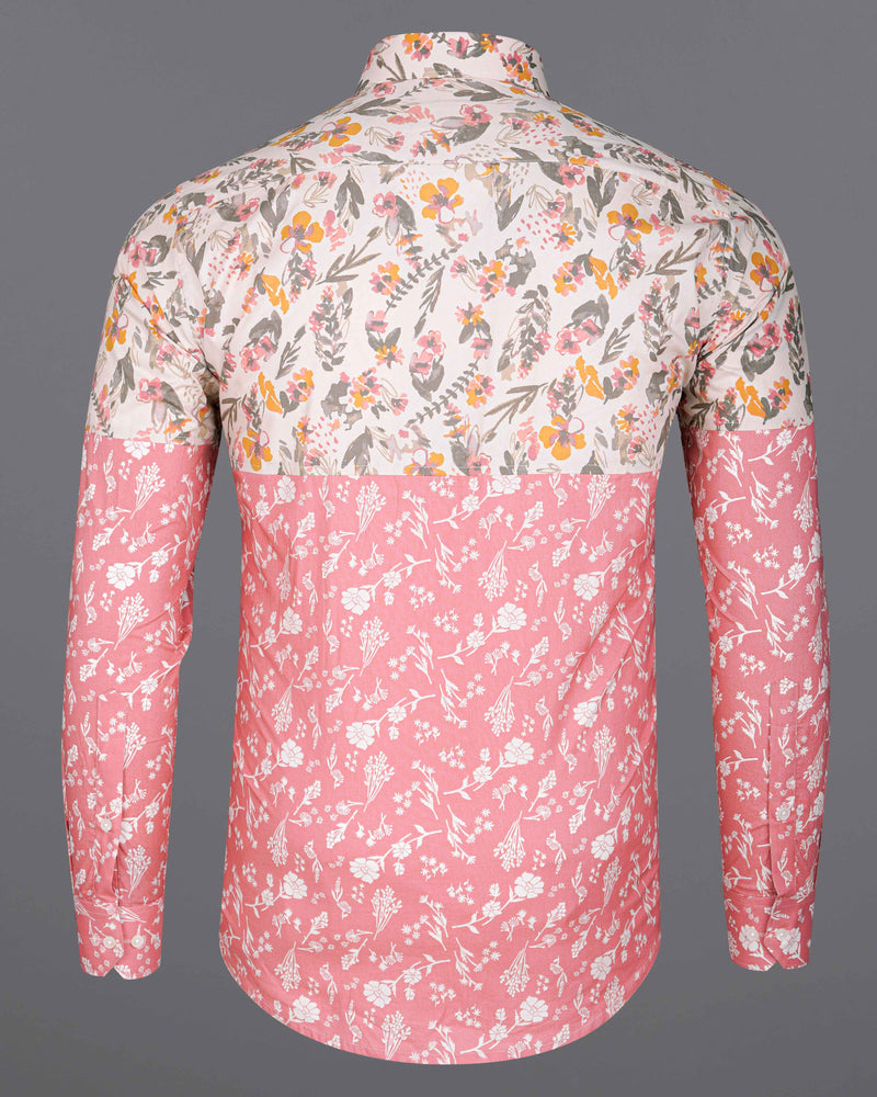 Ruddy Pink and Bizarre Cream Floral Printed Premium Cotton Designer Shirt