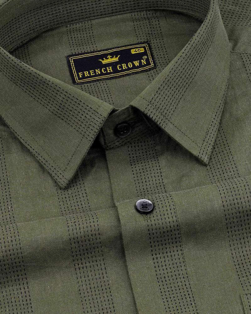 Merlin Green With Black Embroider Lines Twill Premium Cotton Shirt