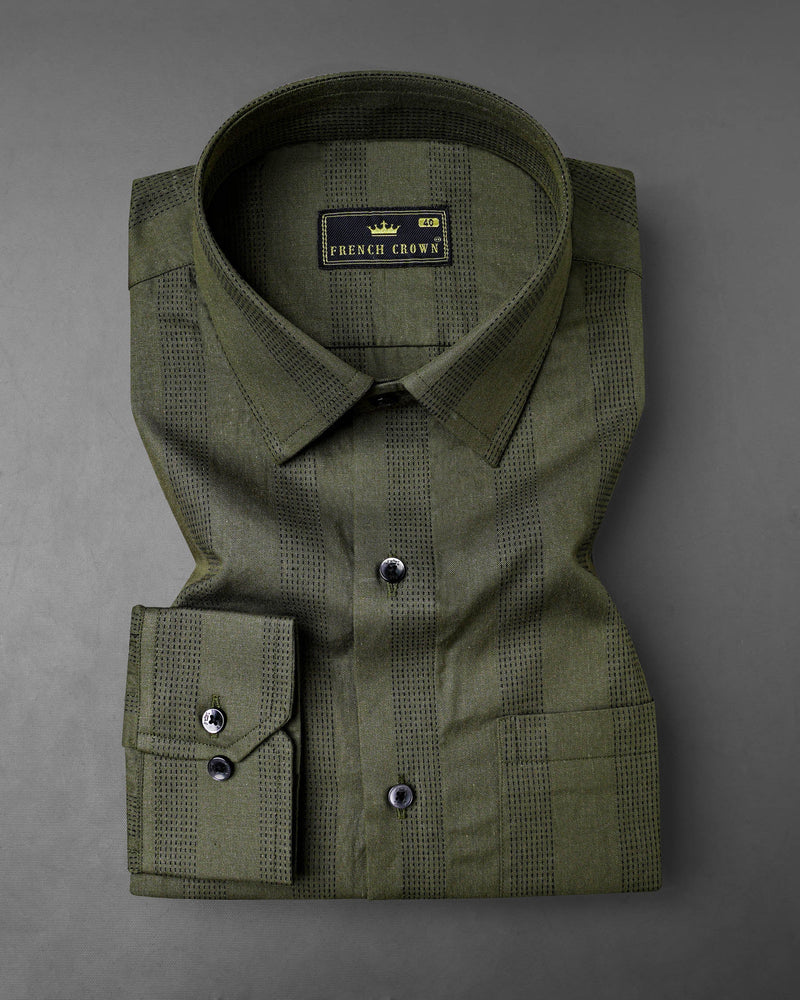 Merlin Green With Black Embroider Lines Twill Premium Cotton Shirt