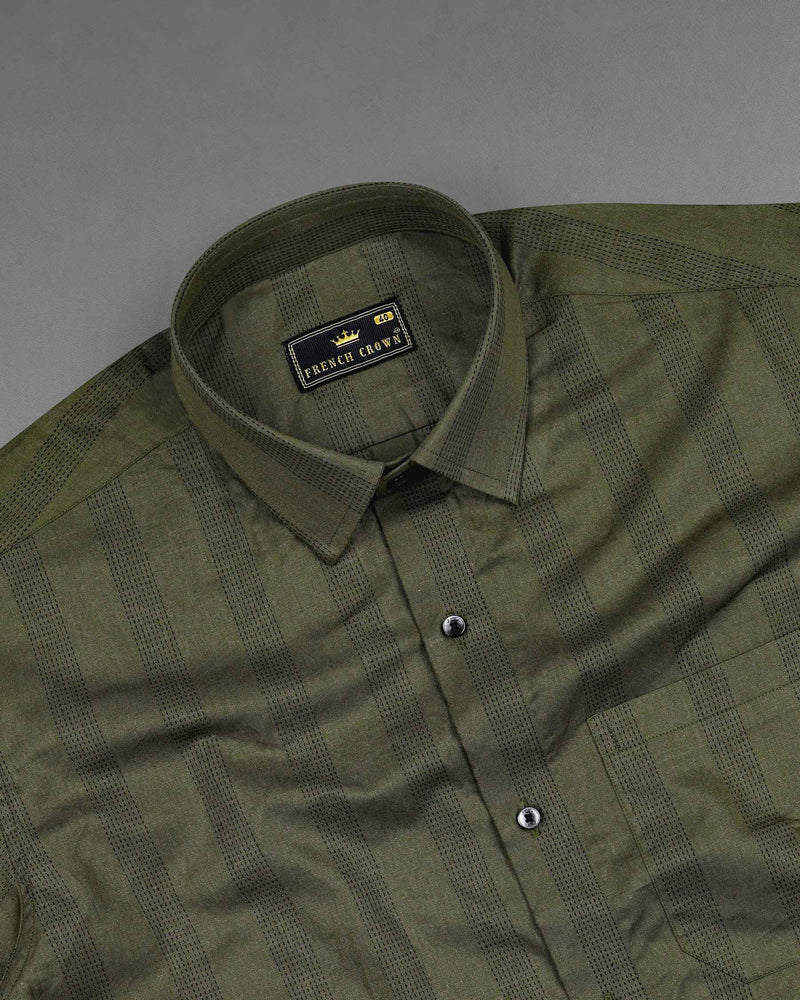 Merlin Green With Black Embroider Lines Twill Premium Cotton Shirt