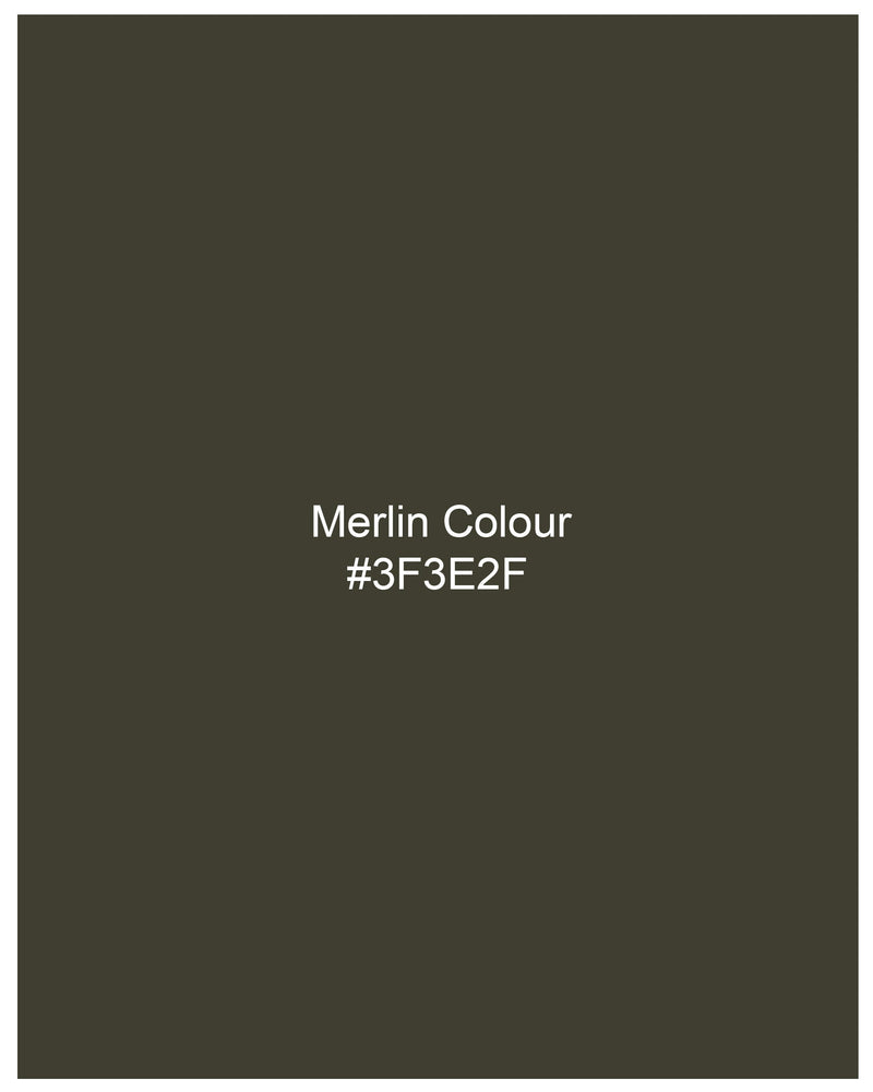 Merlin Green With Black Embroider Lines Twill Premium Cotton Shirt