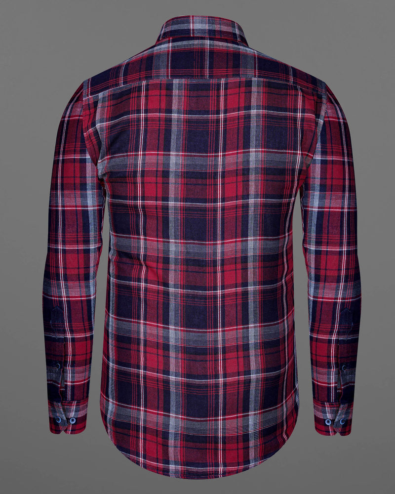 Cinder Navy Blue and Stiletto Red Twill Plaid Premium Cotton Shirt