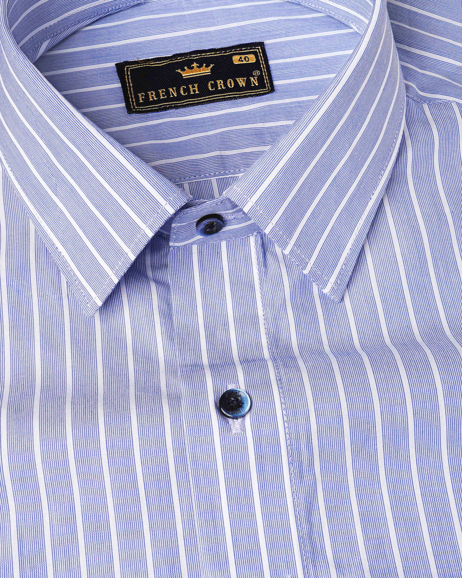 Cadet Blue With White Striped Premium Cotton Shirt