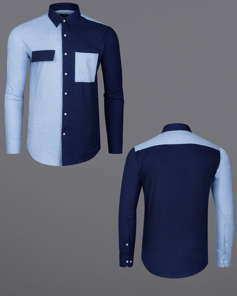 Cadet Blue and Midnight Navy Blue Twill Premium Cotton Designer Shirt