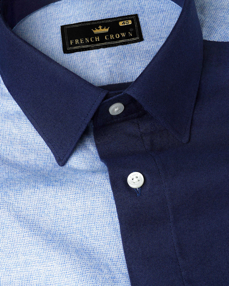 Cadet Blue and Midnight Navy Blue Twill Premium Cotton Designer Shirt