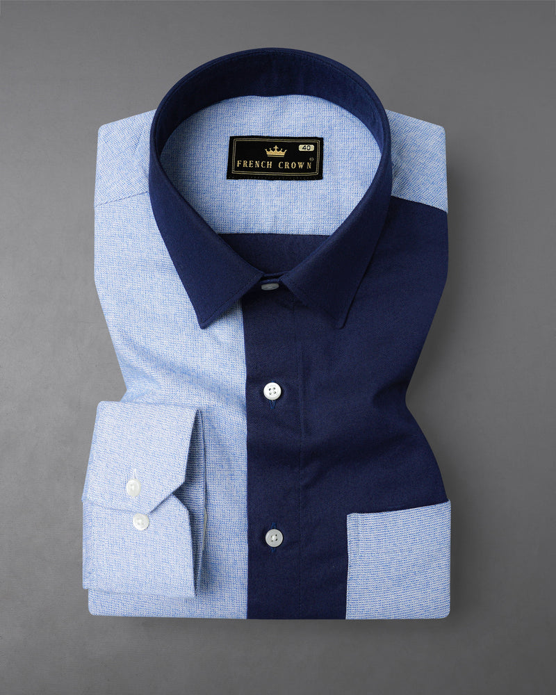 Cadet Blue and Midnight Navy Blue Twill Premium Cotton Designer Shirt