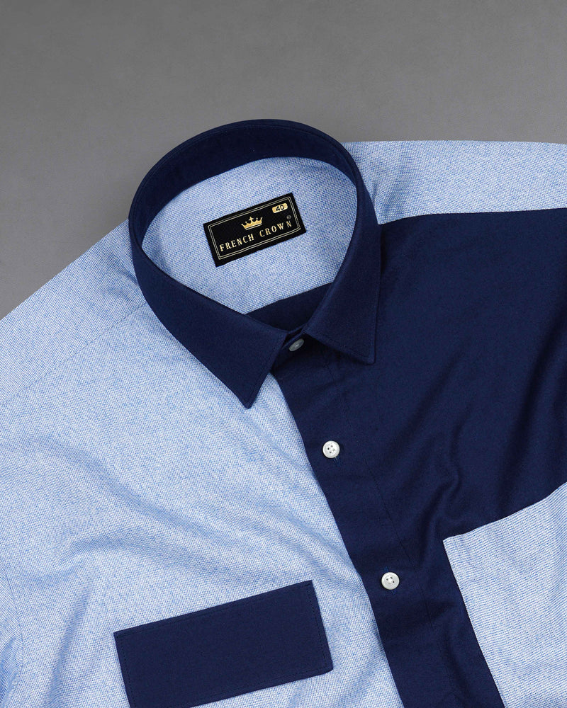 Cadet Blue and Midnight Navy Blue Twill Premium Cotton Designer Shirt