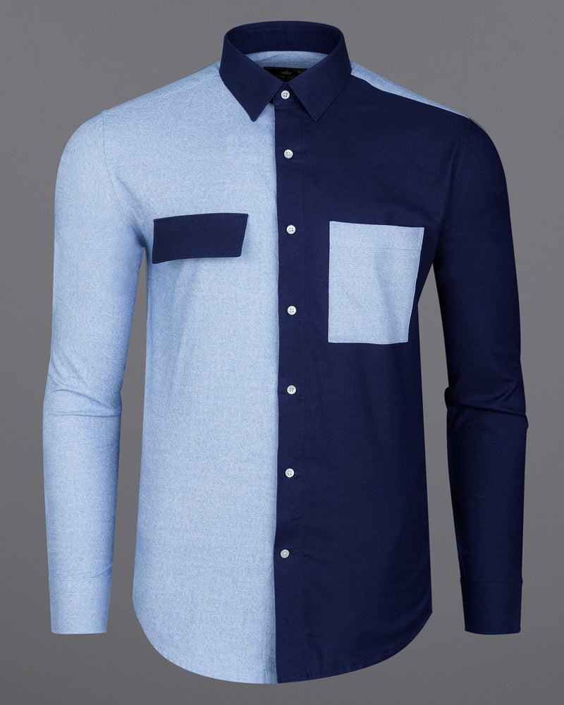 Cadet Blue and Midnight Navy Blue Twill Premium Cotton Designer Shirt