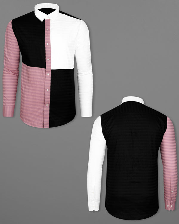 Oriental Pink Striped with Jade Black and White Super Soft Premium Cotton Designer Block Shirt