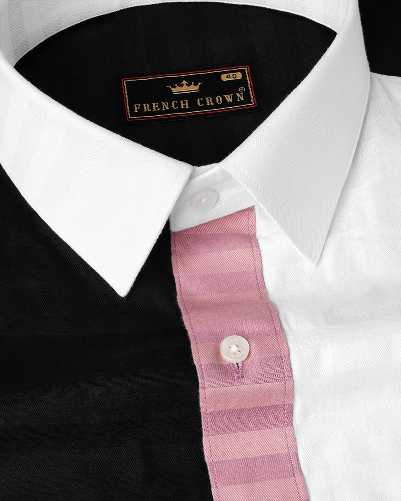 Oriental Pink Striped with Jade Black and White Super Soft Premium Cotton Designer Block Shirt