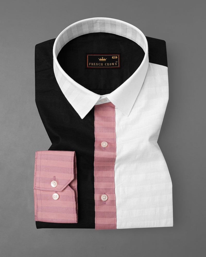 Oriental Pink Striped with Jade Black and White Super Soft Premium Cotton Designer Block Shirt