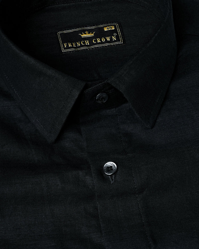 Jade Black Textured Luxurious Linen Shirt