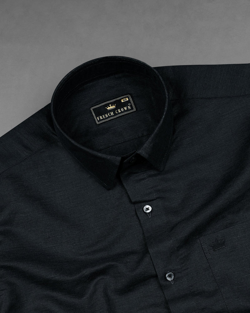 Jade Black Textured Luxurious Linen Shirt