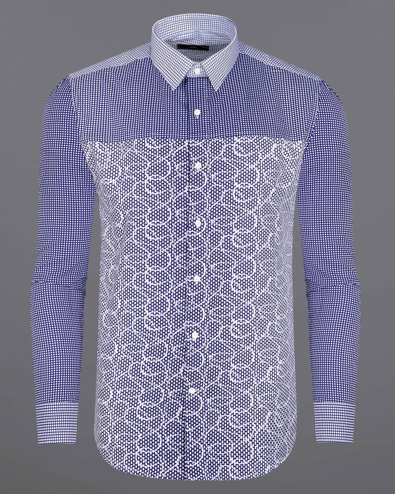 Meteorite Blue and White Premium Cotton Designer Block Shirt
