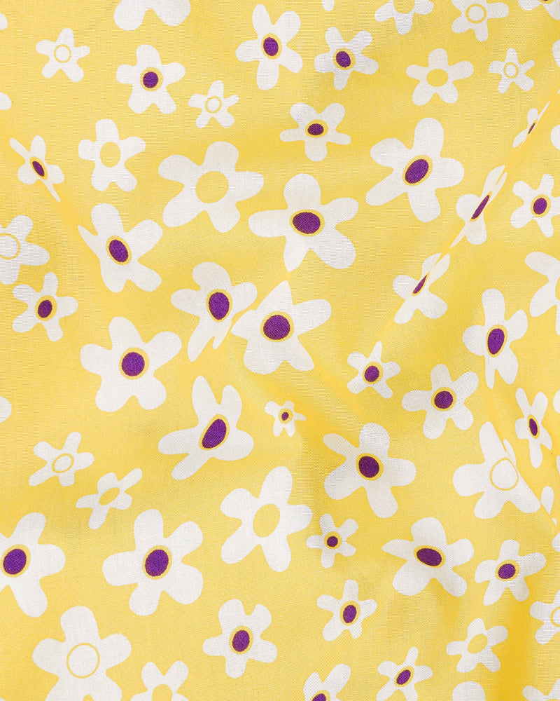 Arylide Yellow Floral Printed Premium Cotton Shirt