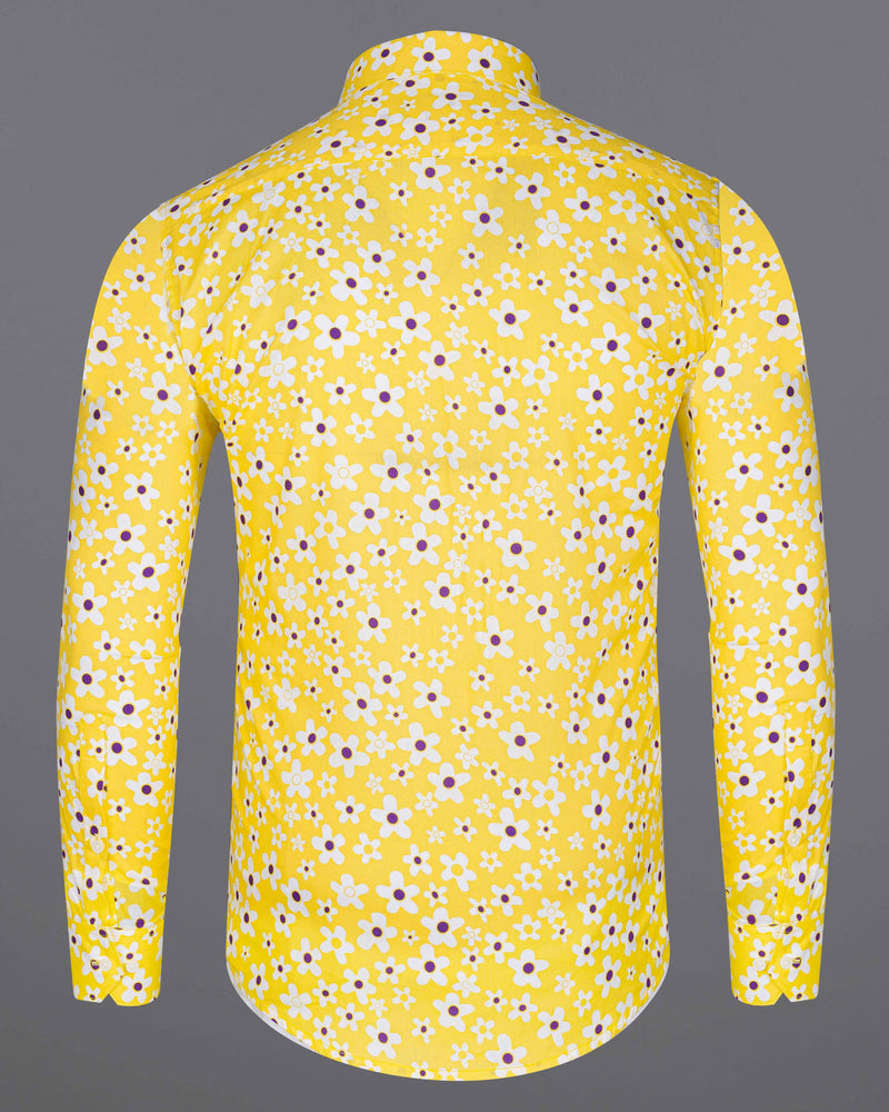 Arylide Yellow Floral Printed Premium Cotton Shirt