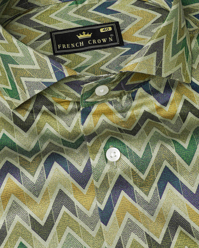 Coral Reef Green Multicolour Zig Zag Printed Super Soft Premium Cotton Shirt