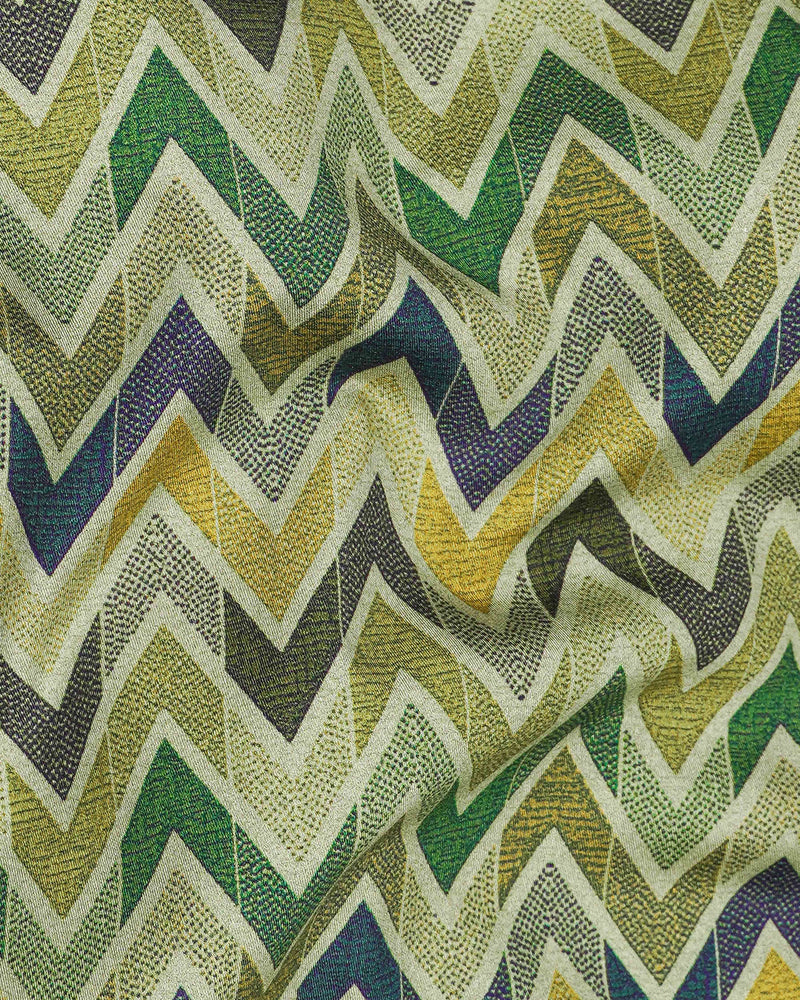 Coral Reef Green Multicolour Zig Zag Printed Super Soft Premium Cotton Shirt