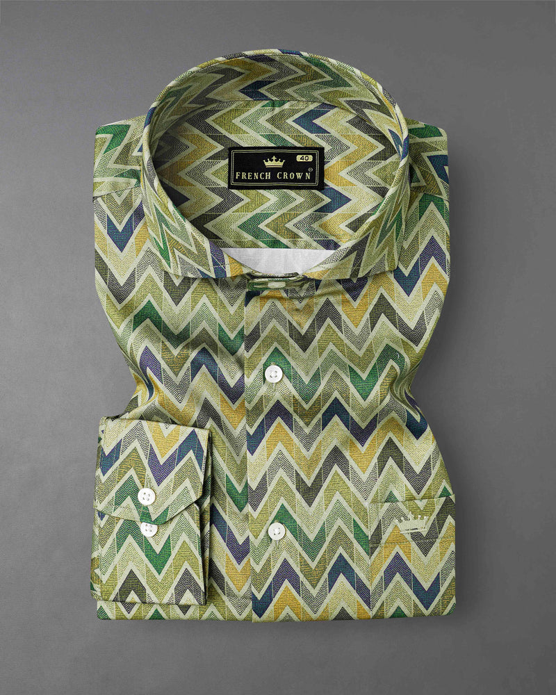 Coral Reef Green Multicolour Zig Zag Printed Super Soft Premium Cotton Shirt