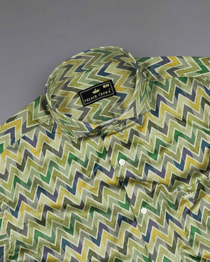 Coral Reef Green Multicolour Zig Zag Printed Super Soft Premium Cotton Shirt