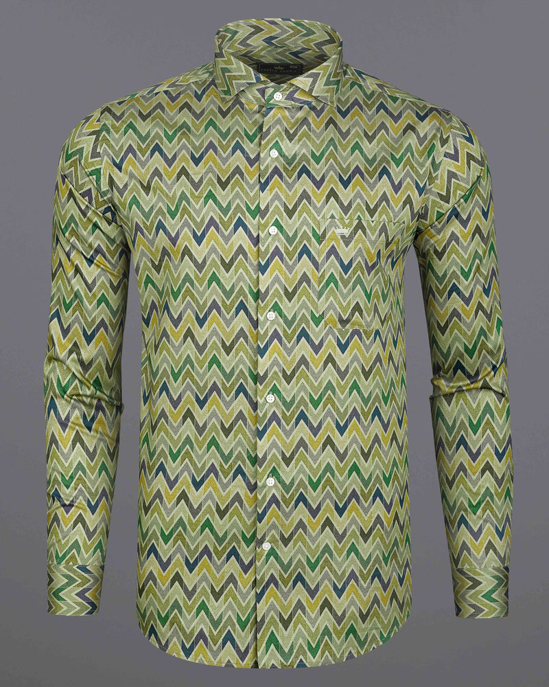 Coral Reef Green Multicolour Zig Zag Printed Super Soft Premium Cotton Shirt