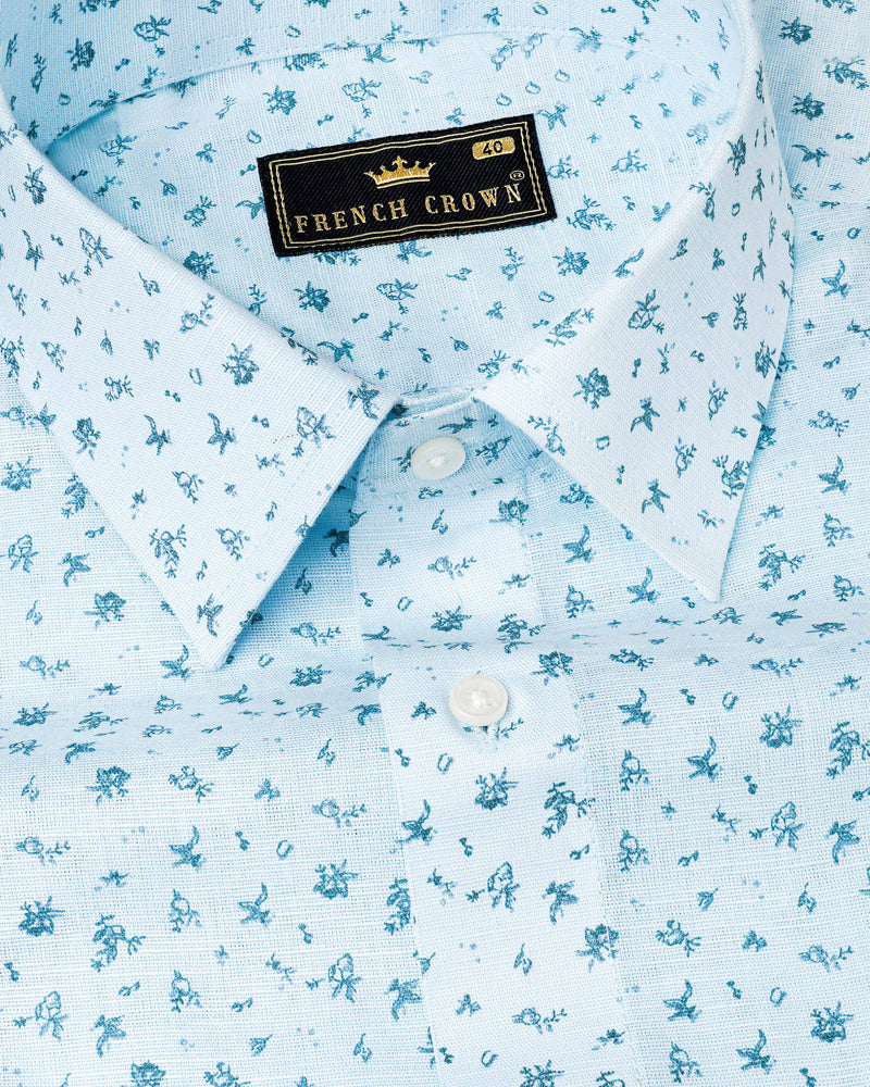 Mercury Blue Printed Luxurious Linen Shirt