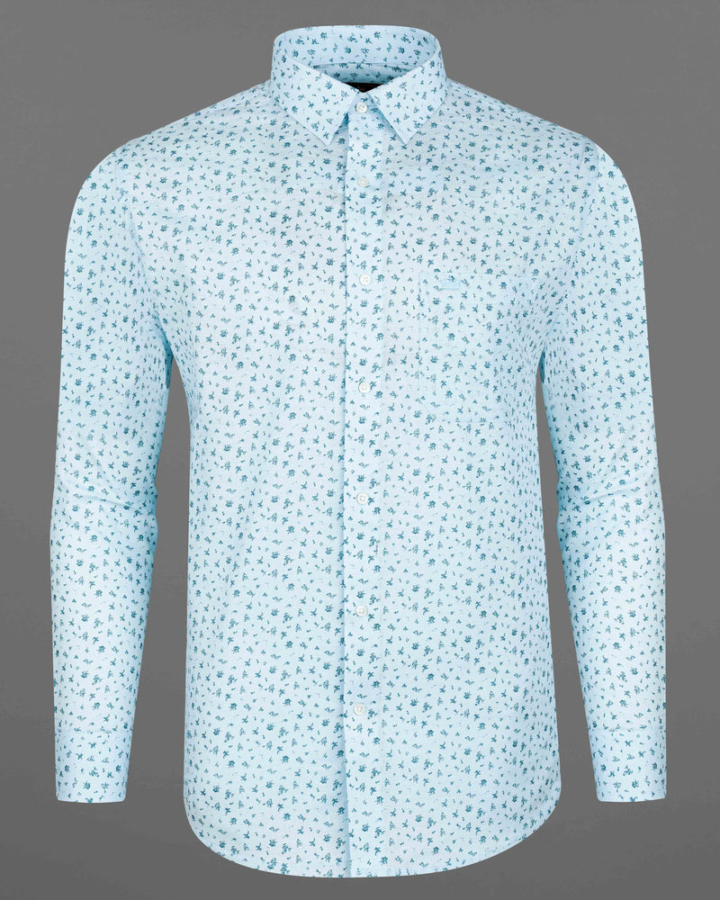 Mercury Blue Printed Luxurious Linen Shirt