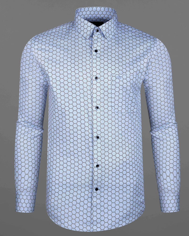 Spindle Sky Blue Hexagonal Printed Super Soft Premium Cotton Shirt