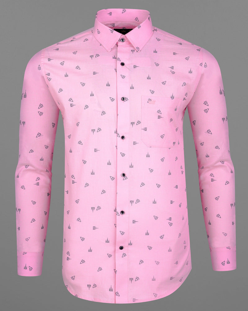 Melanie Pink Printed Premium Giza Cotton Chambray Shirt