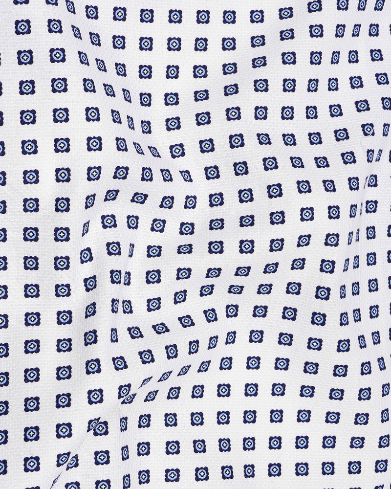 Bright White with Ebony Clay Navy Blue Box Dobby Textured Premium Giza Cotton Shirt