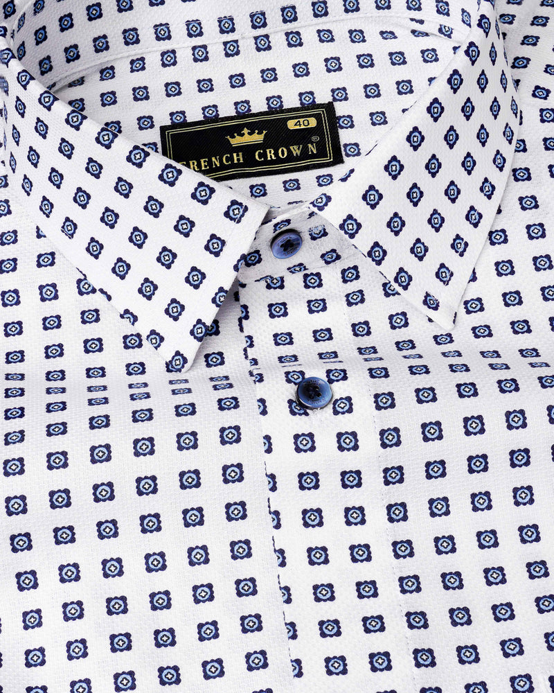 Bright White with Ebony Clay Navy Blue Box Dobby Textured Premium Giza Cotton Shirt