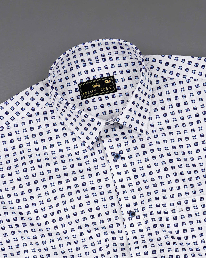 Bright White with Ebony Clay Navy Blue Box Dobby Textured Premium Giza Cotton Shirt