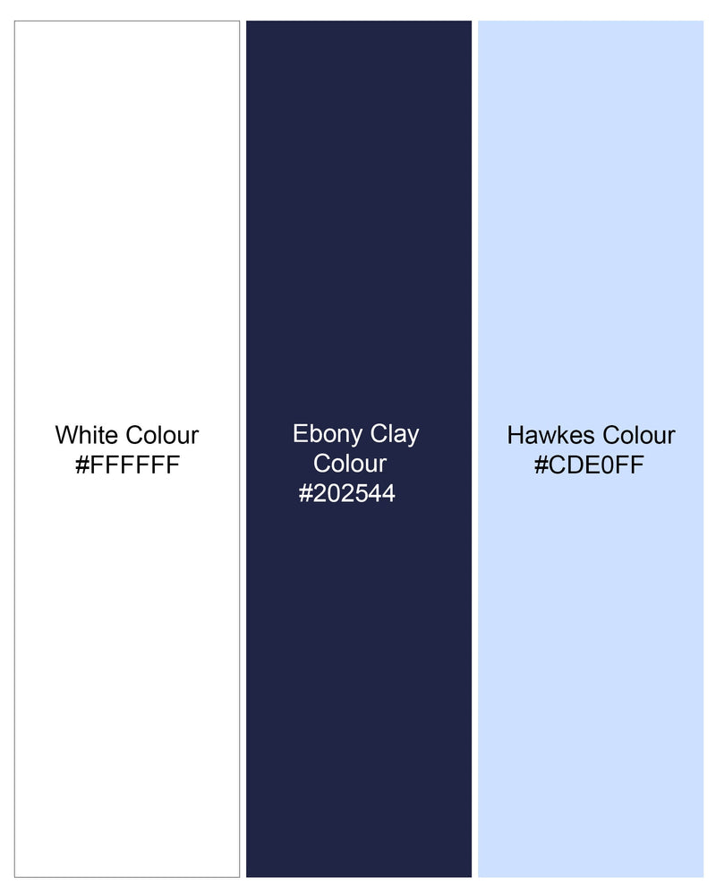 Bright White with Ebony Clay Navy Blue Box Dobby Textured Premium Giza Cotton Shirt