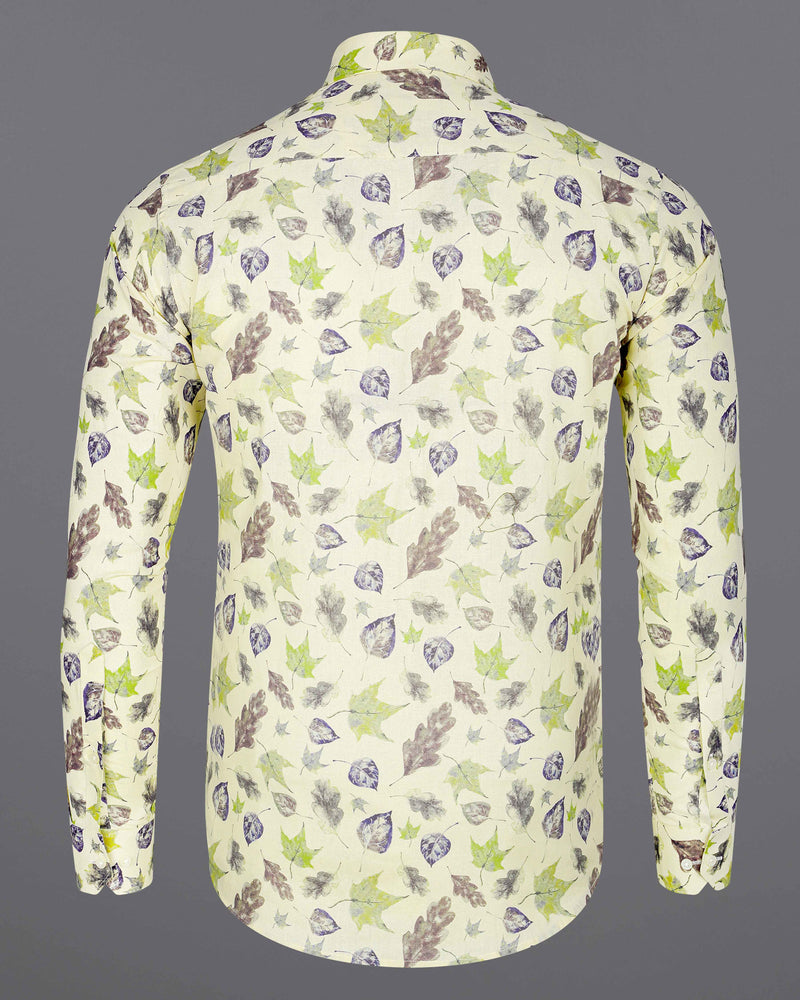 Wheatfield Beige Multicolour Leaves Printed Luxurious Linen Shirt