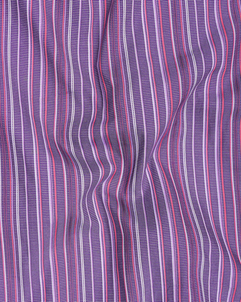 Byzantium Violet with Dep Rose Pink Striped Dobby Textured Premium Giza Cotton Shirt