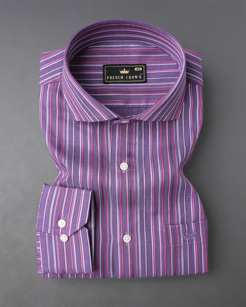 Byzantium Violet with Dep Rose Pink Striped Dobby Textured Premium Giza Cotton Shirt