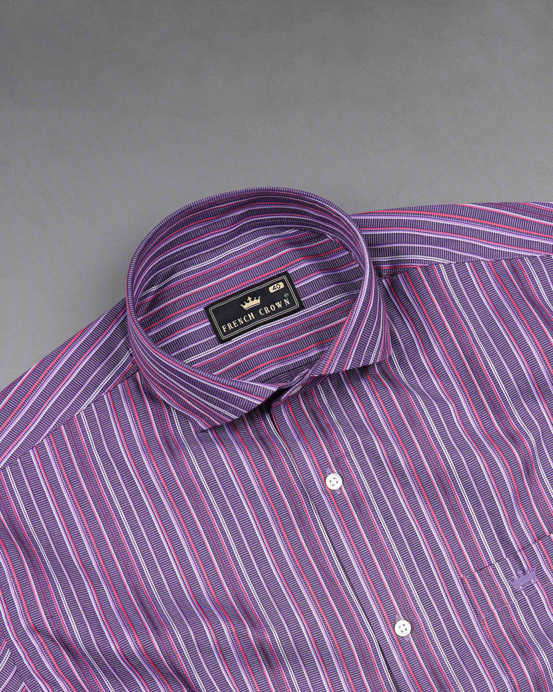 Byzantium Violet with Dep Rose Pink Striped Dobby Textured Premium Giza Cotton Shirt