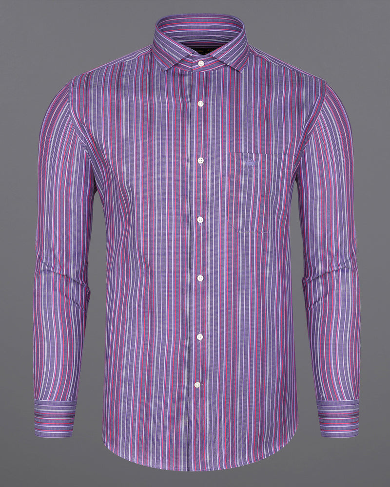 Byzantium Violet with Dep Rose Pink Striped Dobby Textured Premium Giza Cotton Shirt