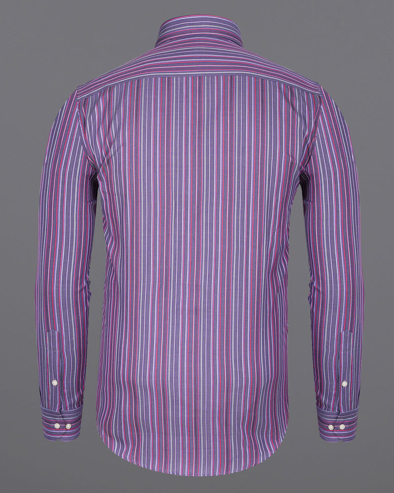 Byzantium Violet with Dep Rose Pink Striped Dobby Textured Premium Giza Cotton Shirt